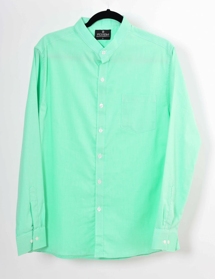 Camisa oxford manga larga cuello chino - verde