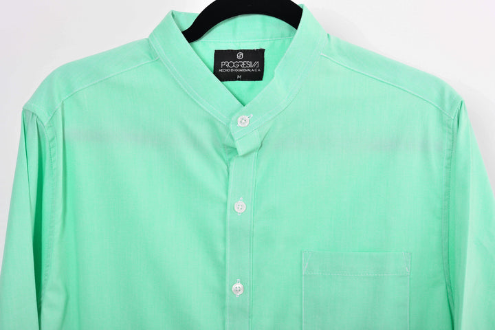 Camisa oxford manga larga cuello chino - verde