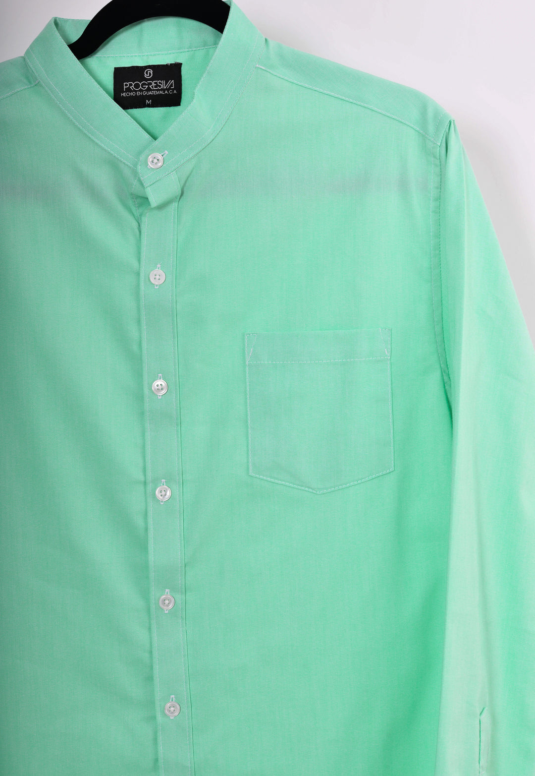 Camisa oxford manga larga cuello chino - verde