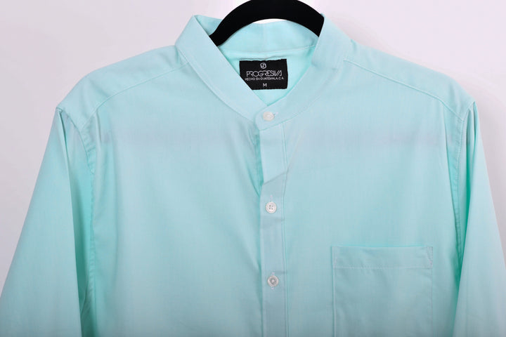 Camisa oxford manga larga cuello chino - menta