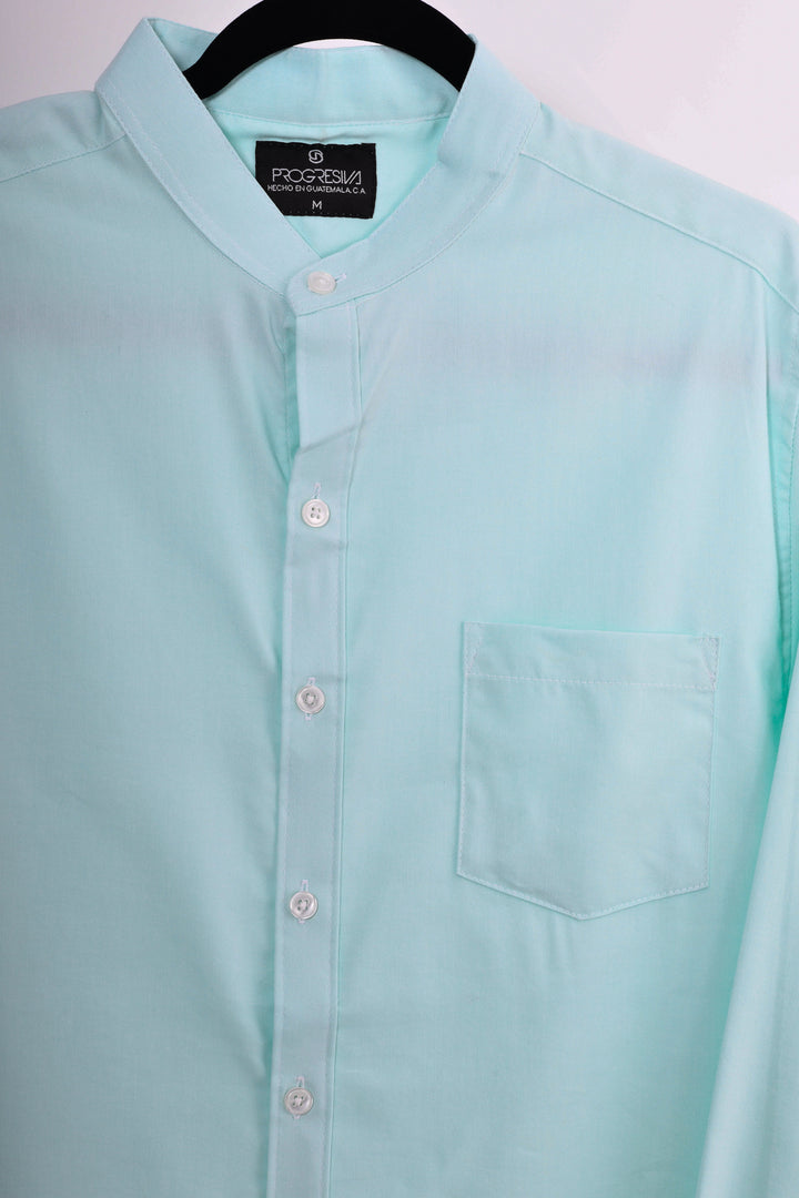 Camisa oxford manga larga cuello chino - menta