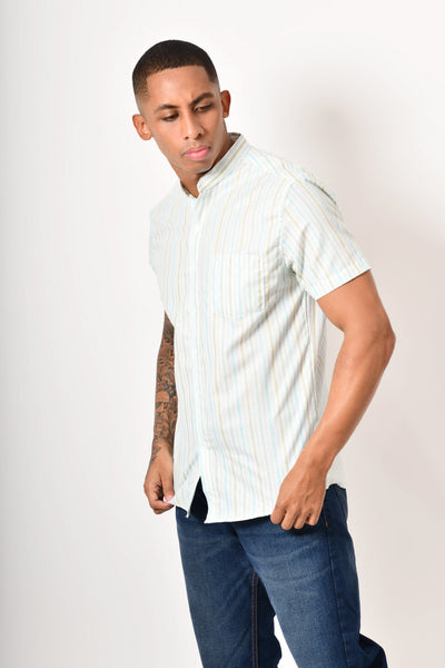 Camisa manga corta - blanca rayas verde