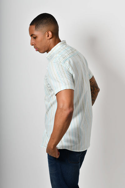 Camisa manga corta - blanca rayas verde
