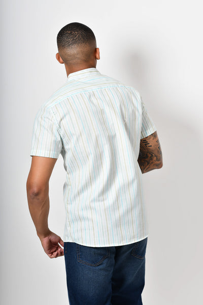 Camisa manga corta - blanca rayas verde