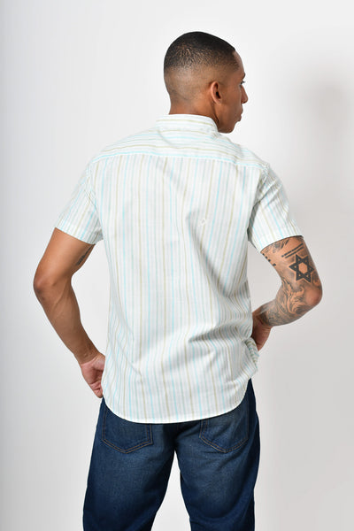 Camisa manga corta - blanca rayas verde