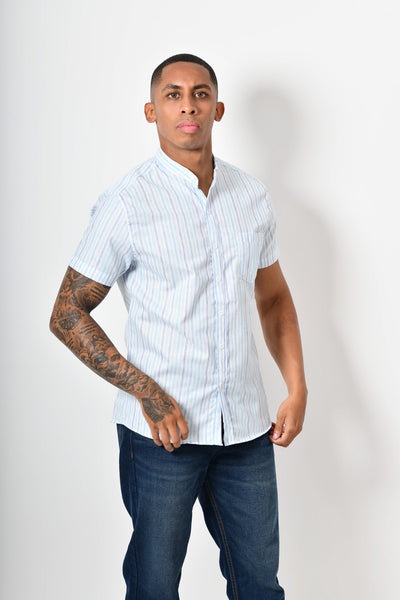 Camisa manga corta - blanca rayas azul