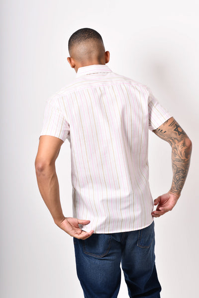 Camisa manga corta - blanca rayas rosa