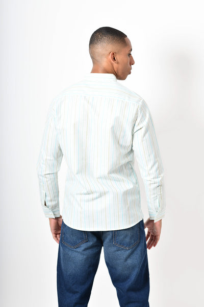 Camisa manga corta - blanca rayas verde