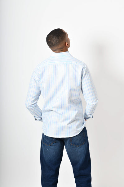 Camisa manga corta - blanca rayas azul