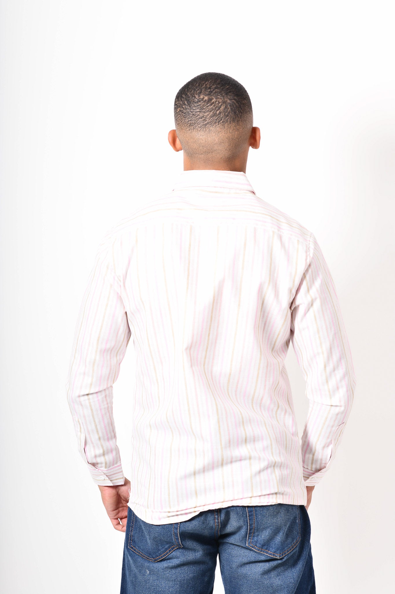 Camisa manga corta - blanca rayas rosa