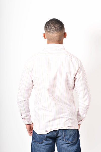Camisa manga corta - blanca rayas rosa
