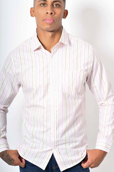 Camisa manga corta - blanca rayas rosa