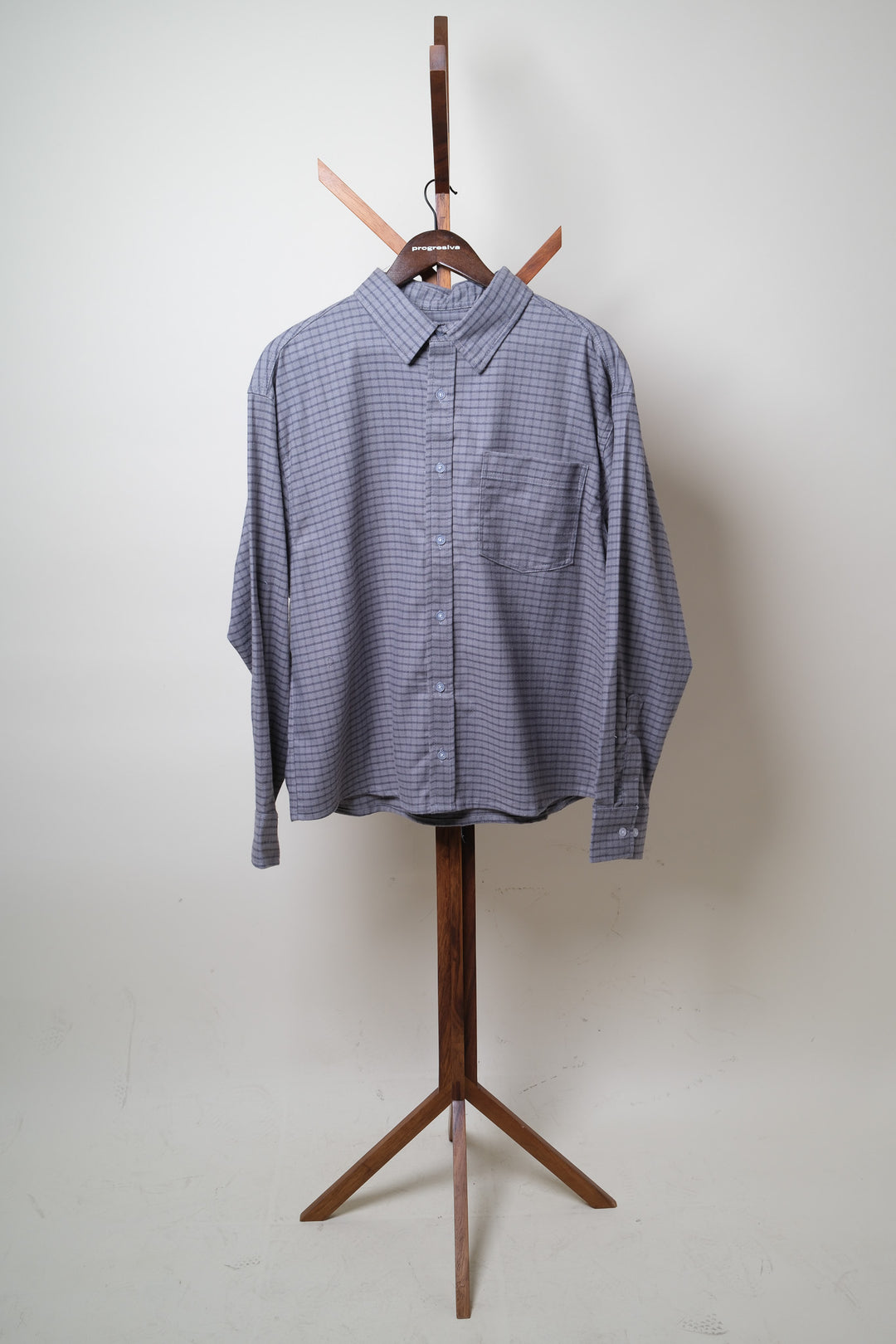 Camisa manga larga cuello normal - cuadros grises