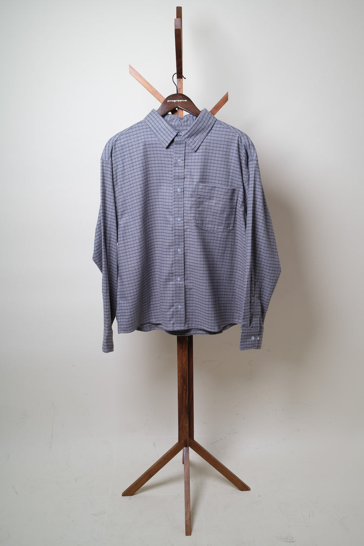 Camisa manga larga cuello normal - cuadros grises