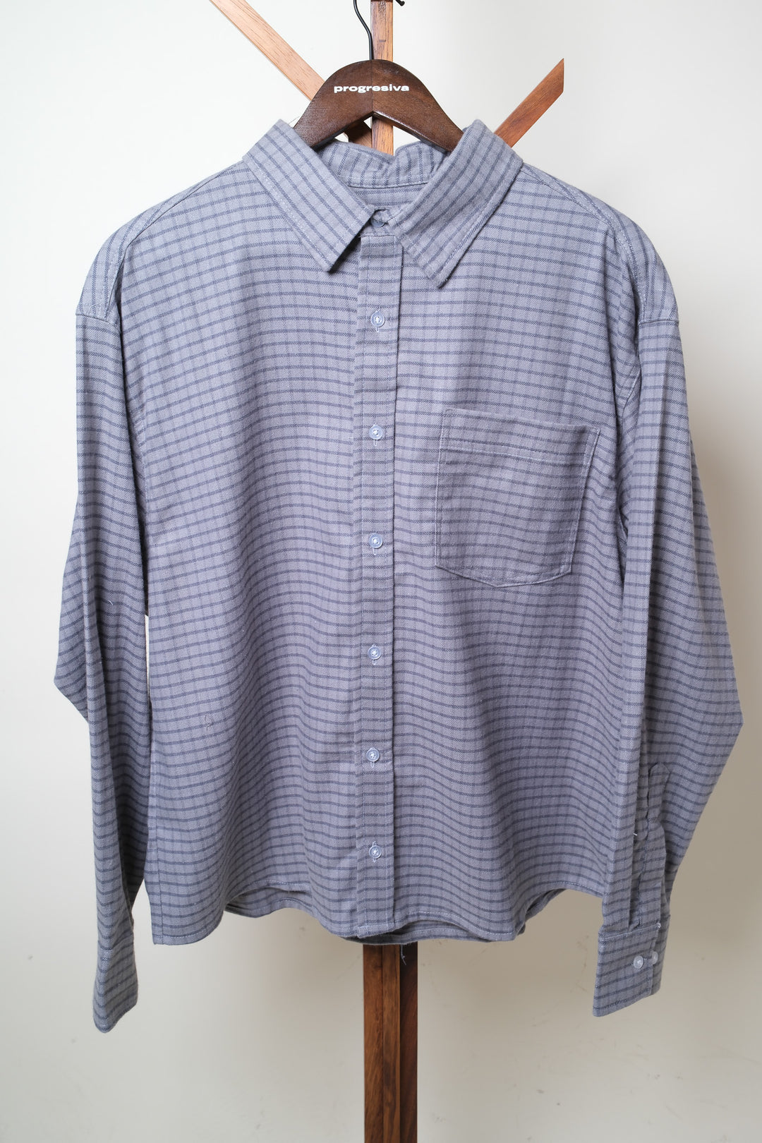 Camisa manga larga cuello normal - cuadros grises