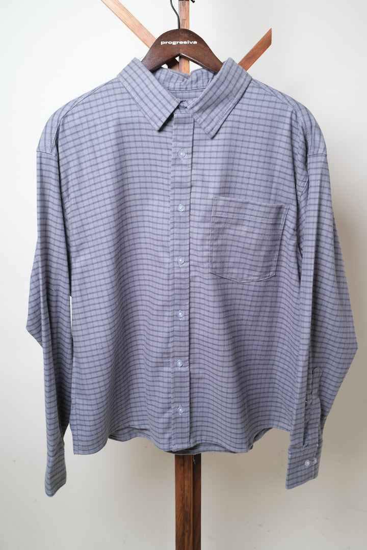 Camisa manga larga cuello normal - cuadros grises