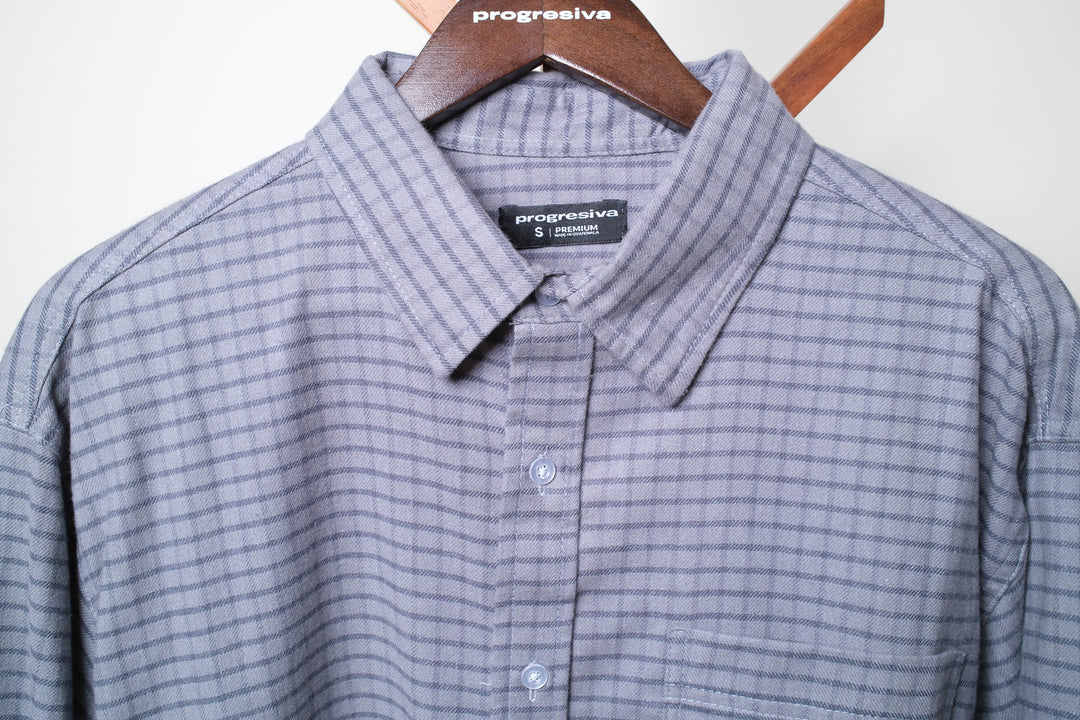 Camisa manga larga cuello normal - cuadros grises