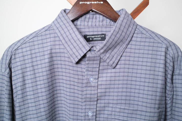 Camisa manga larga cuello normal - cuadros grises