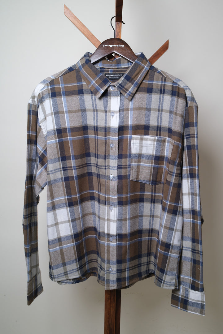 Camisa manga larga cuello normal - cuadros verde