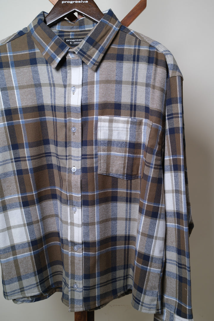 Camisa manga larga cuello normal - cuadros verde