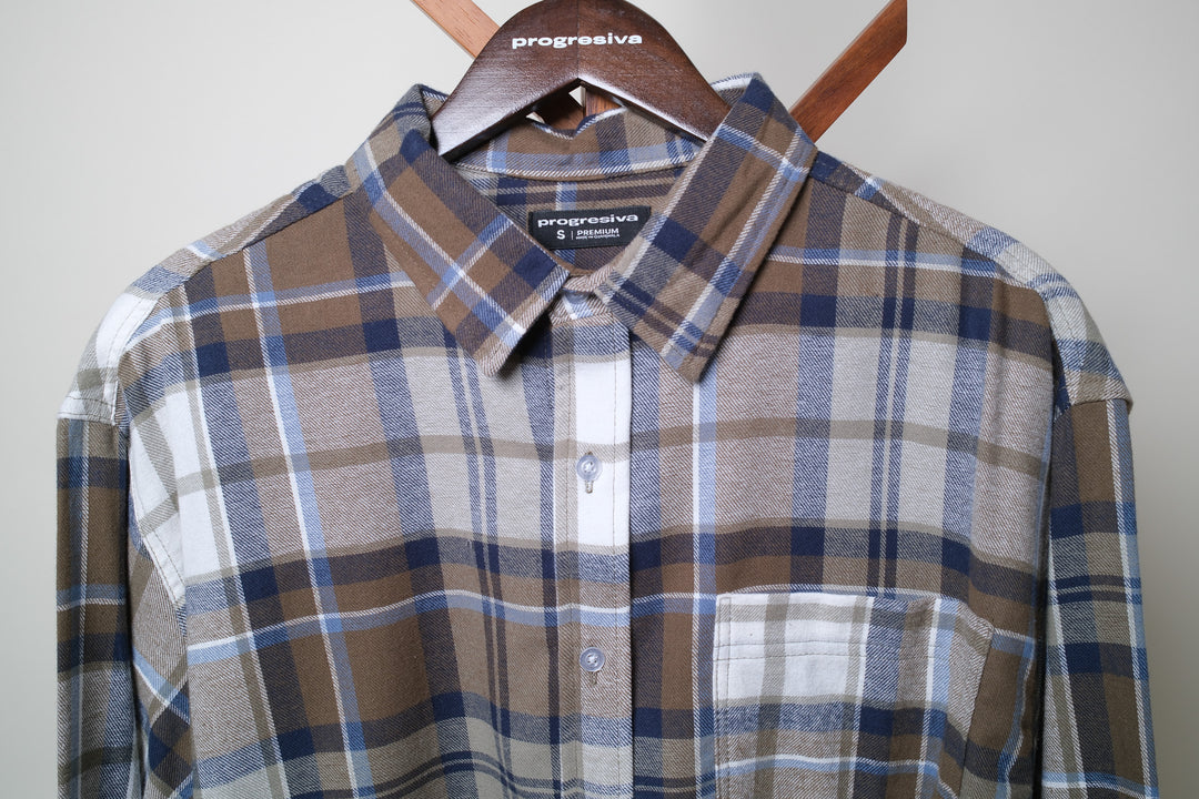 Camisa manga larga cuello normal - cuadros verde
