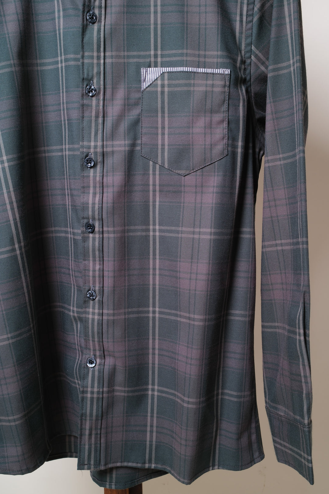 Camisa manga larga cuello normal - gris cuadros verdes