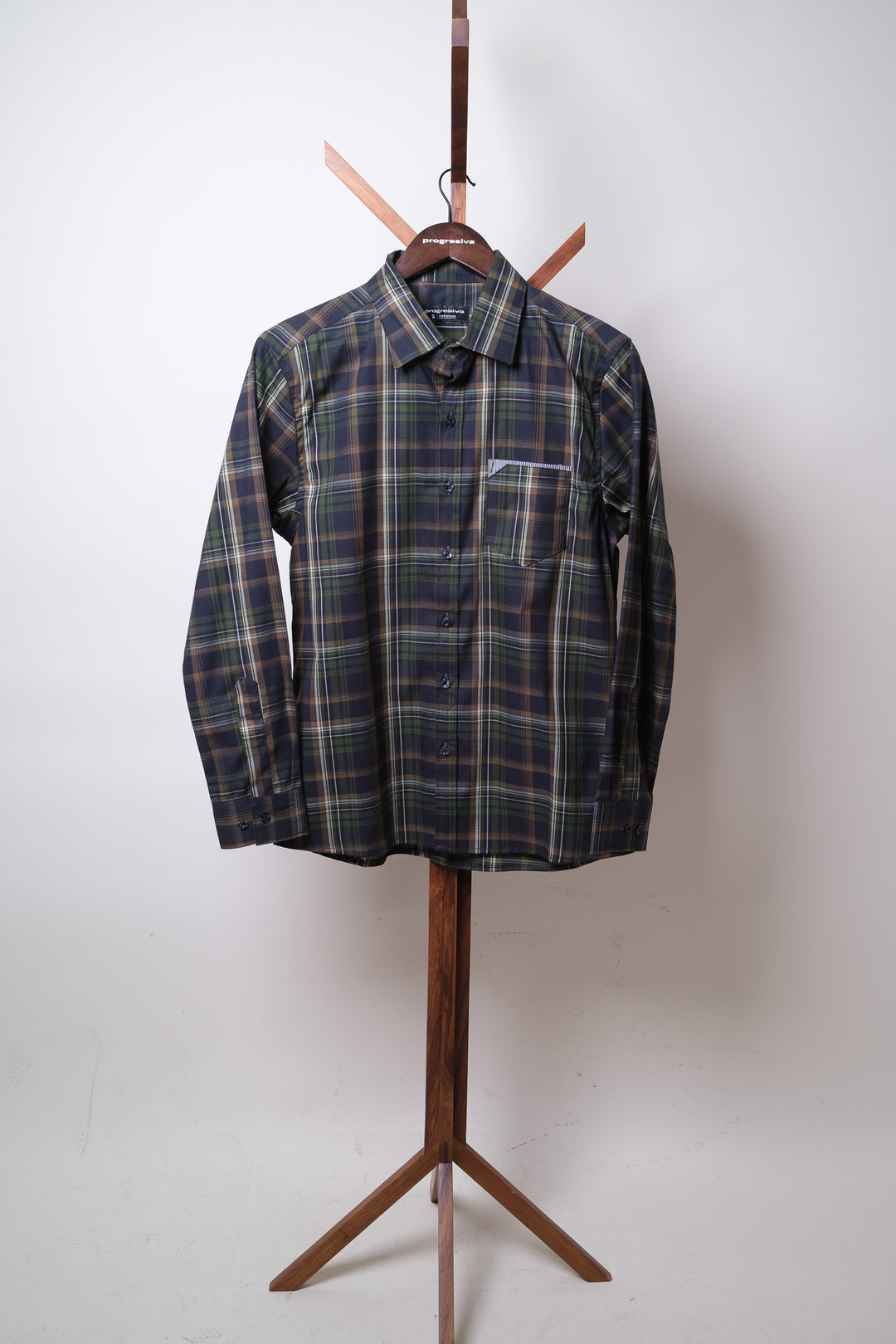 Camisa manga larga cuello normal - verde cuadros gena
