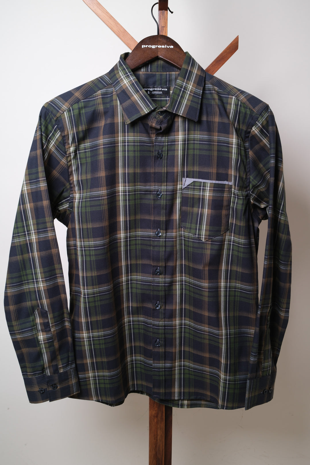 Camisa manga larga cuello normal - verde cuadros gena