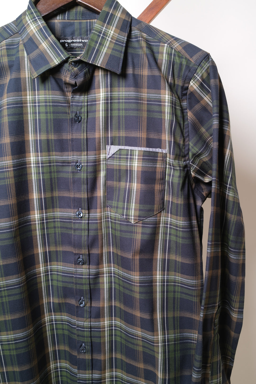 Camisa manga larga cuello normal - verde cuadros gena