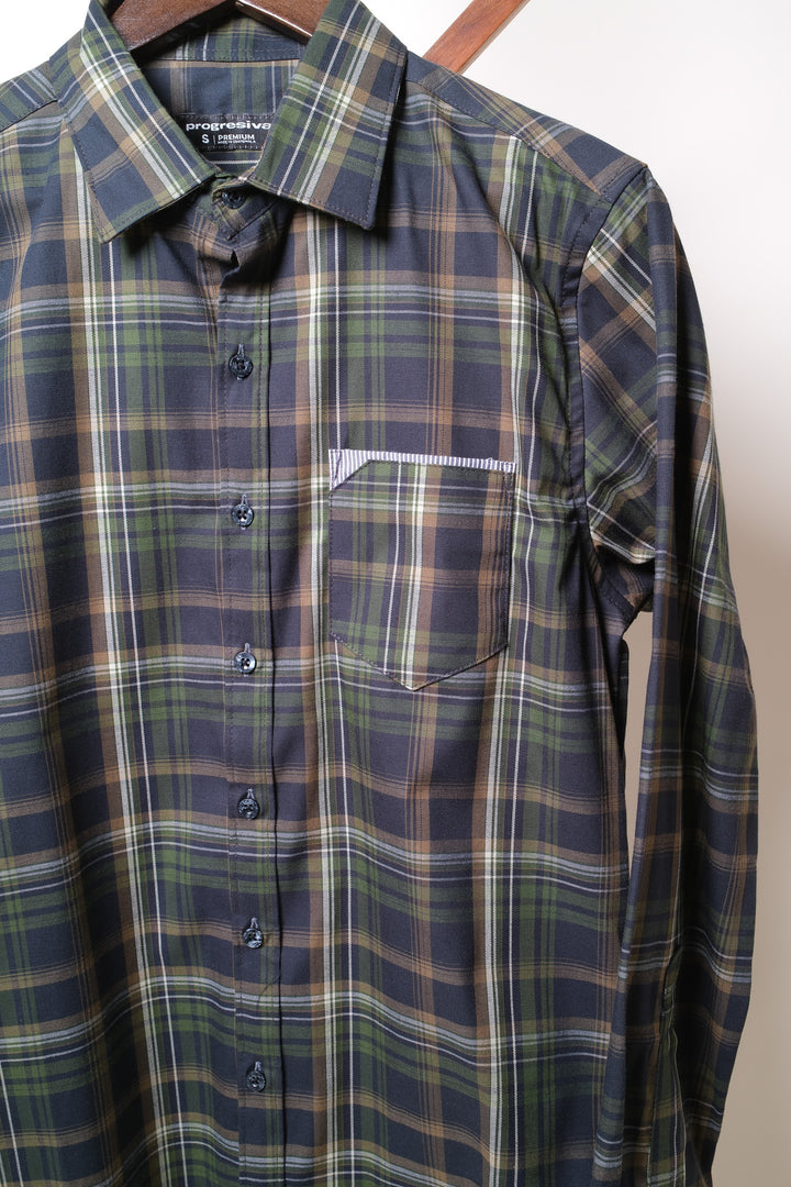 Camisa manga larga cuello normal - verde cuadros gena