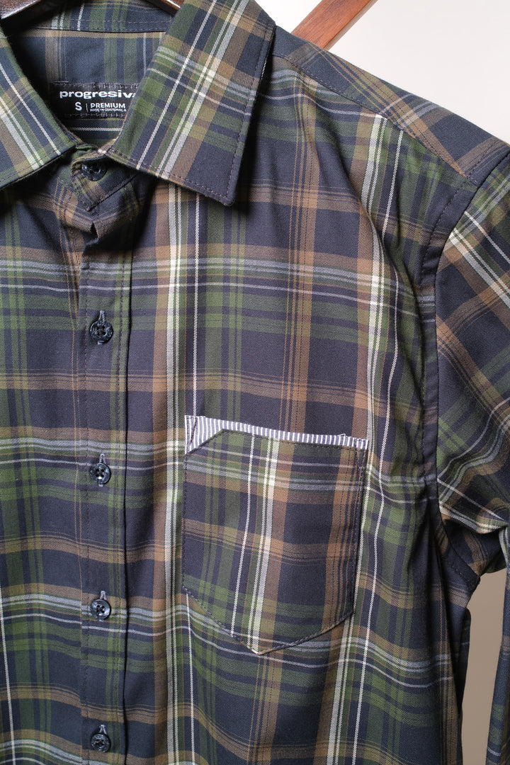 Camisa manga larga cuello normal - verde cuadros gena