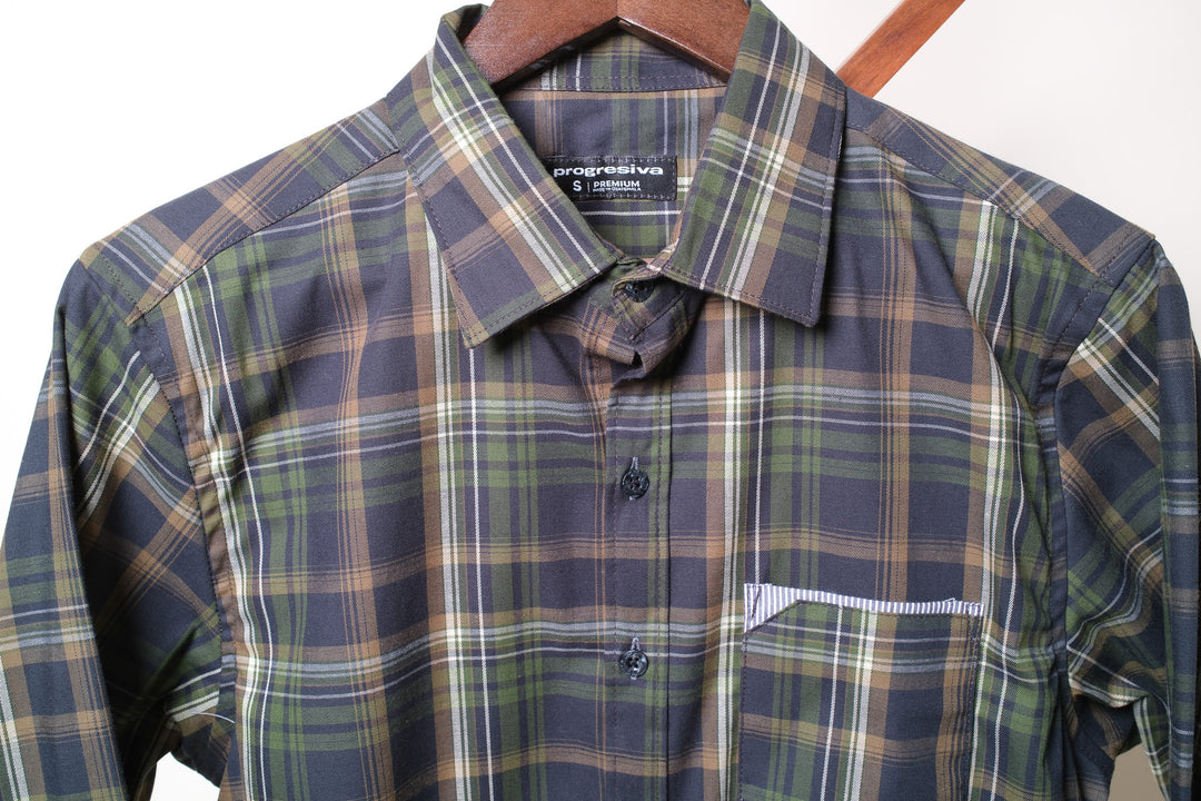 Camisa manga larga cuello normal - verde cuadros gena