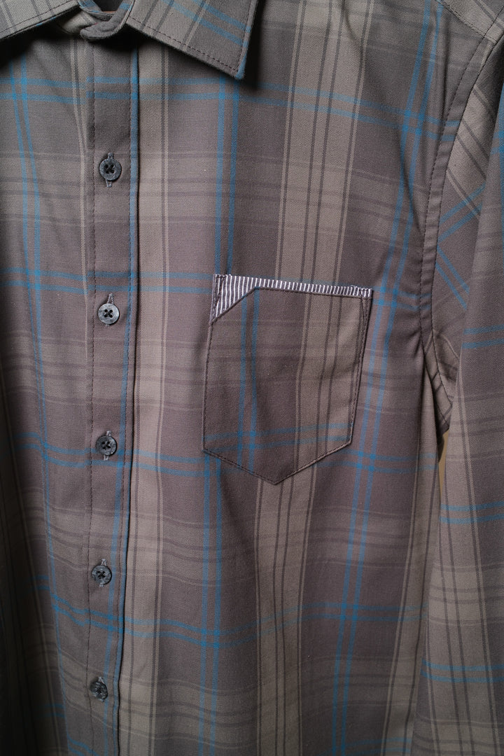 Camisa manga larga cuello normal - gris cuadros azules