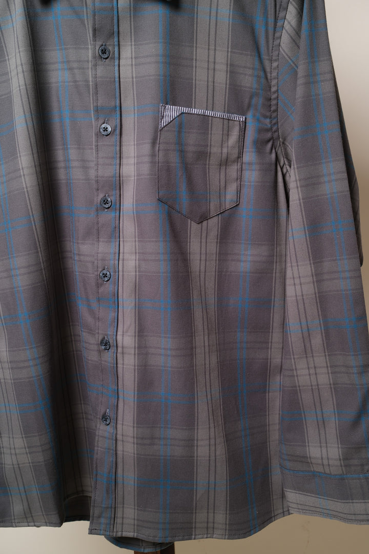 Camisa manga larga cuello normal - gris cuadros azules