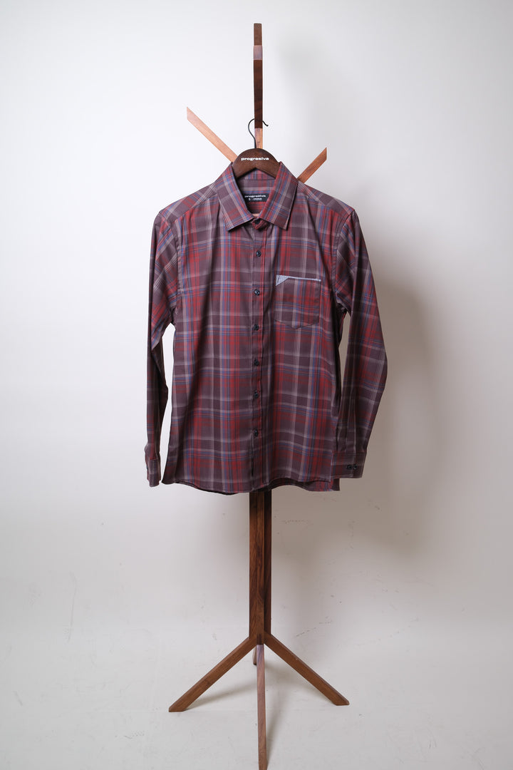 Camisa manga larga cuello normal - corinta cuadros rojos