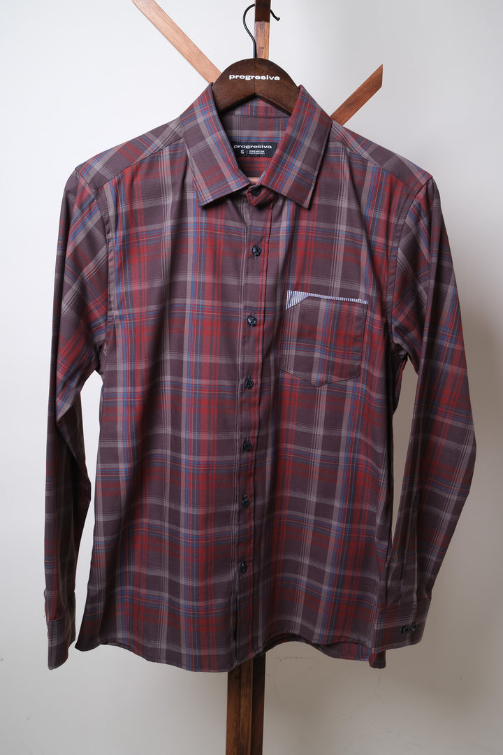 Camisa manga larga cuello normal - corinta cuadros rojos