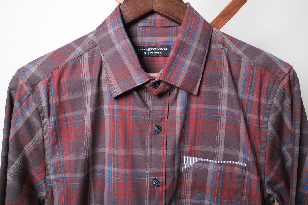 Camisa manga larga cuello normal - corinta cuadros rojos