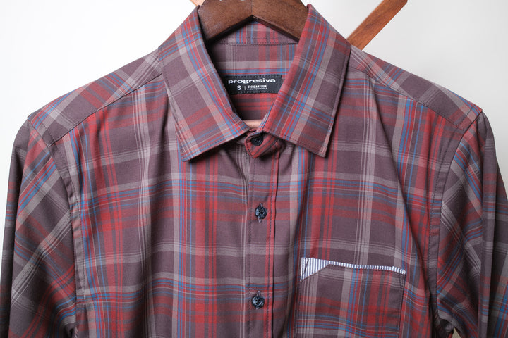 Camisa manga larga cuello normal - corinta cuadros rojos