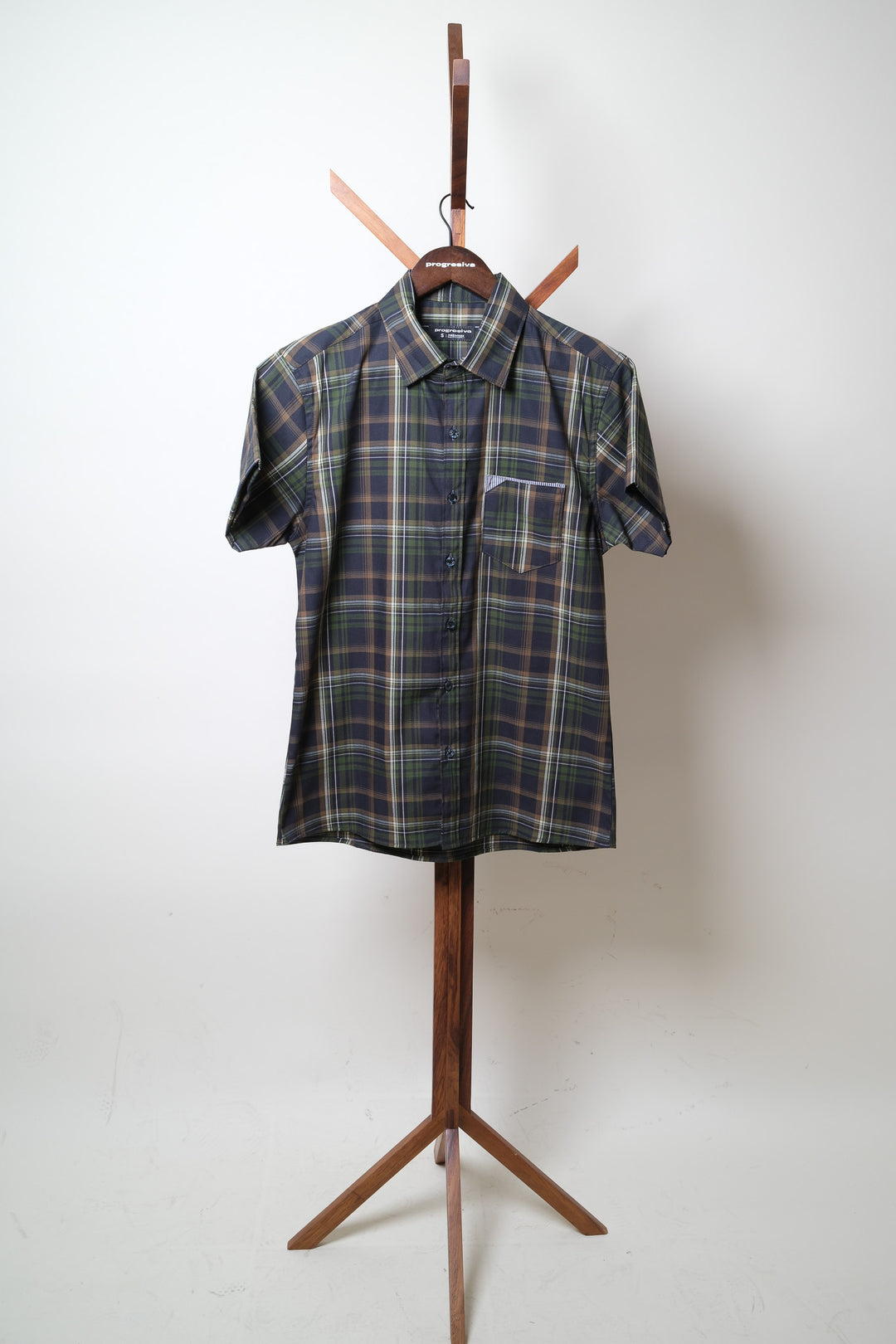 Camisa manga corta cuello normal - verde cuadros gena