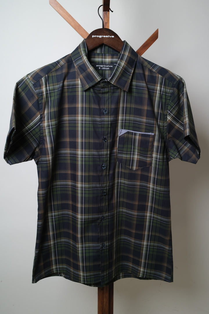 Camisa manga corta cuello normal - verde cuadros gena