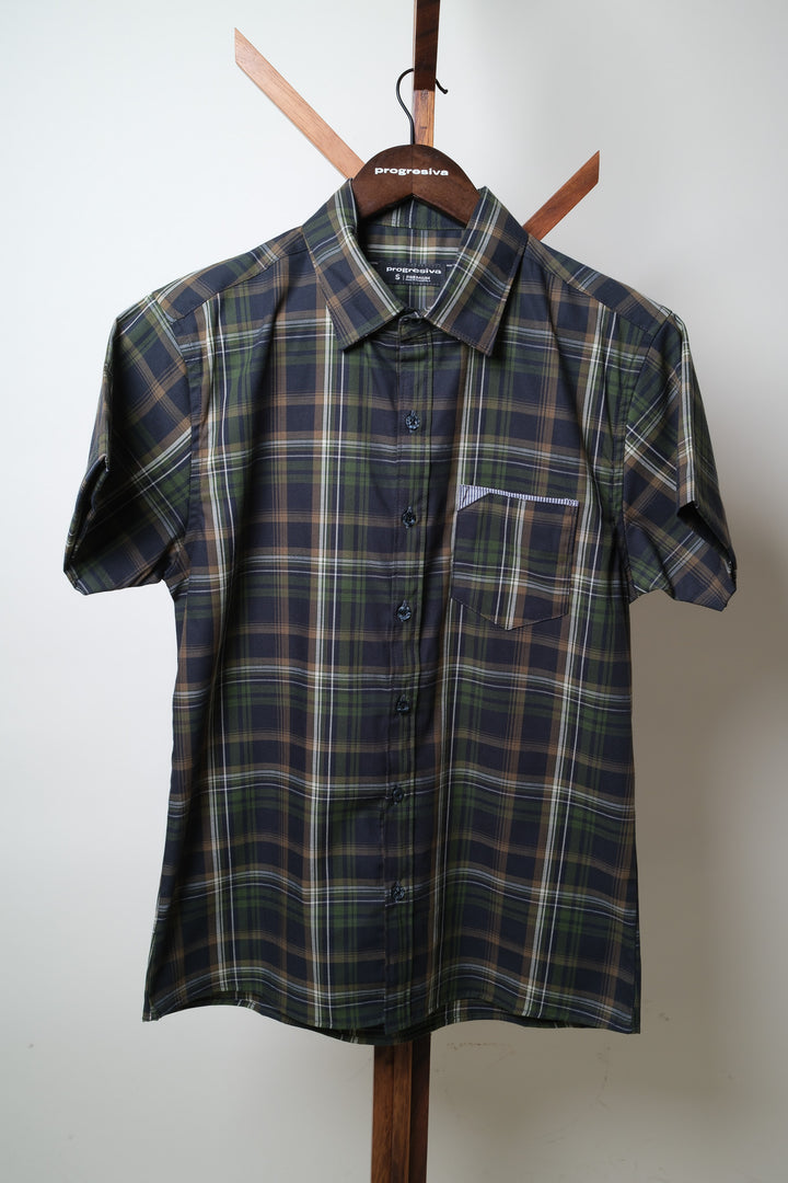 Camisa manga corta cuello normal - verde cuadros gena