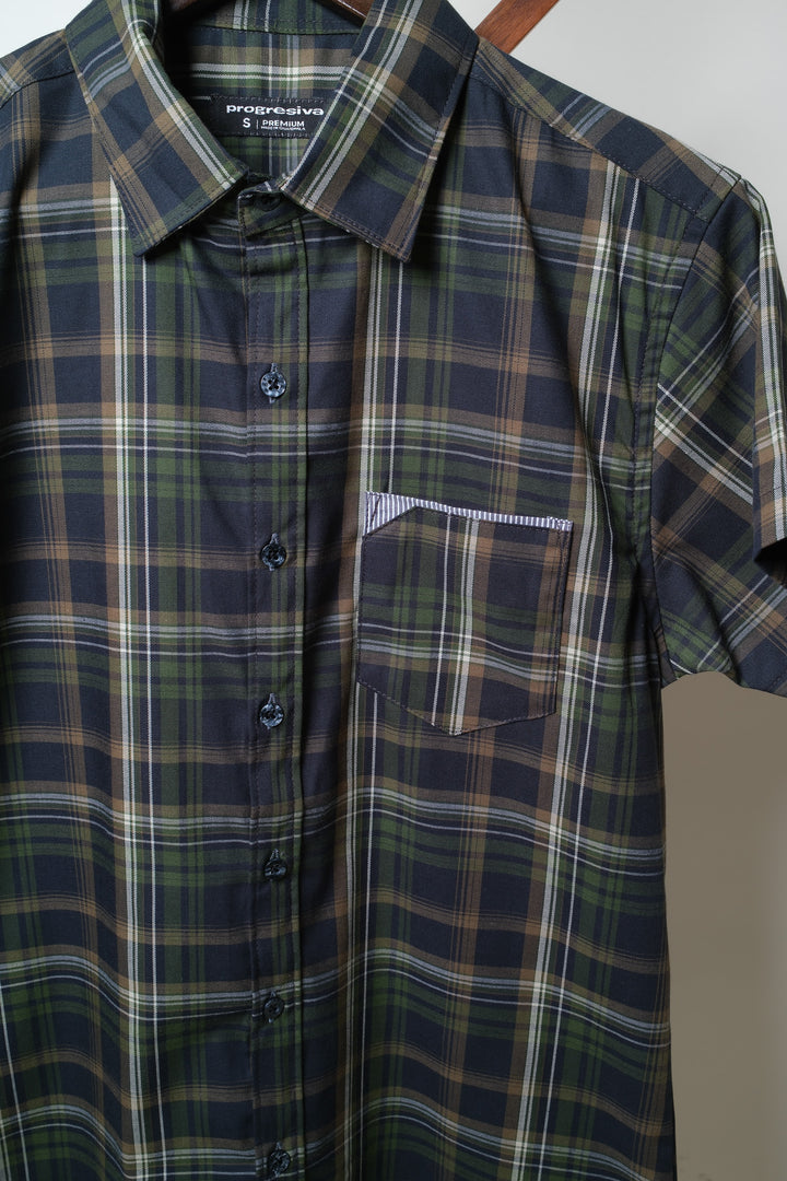 Camisa manga corta cuello normal - verde cuadros gena