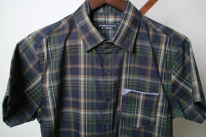 Camisa manga corta cuello normal - verde cuadros gena