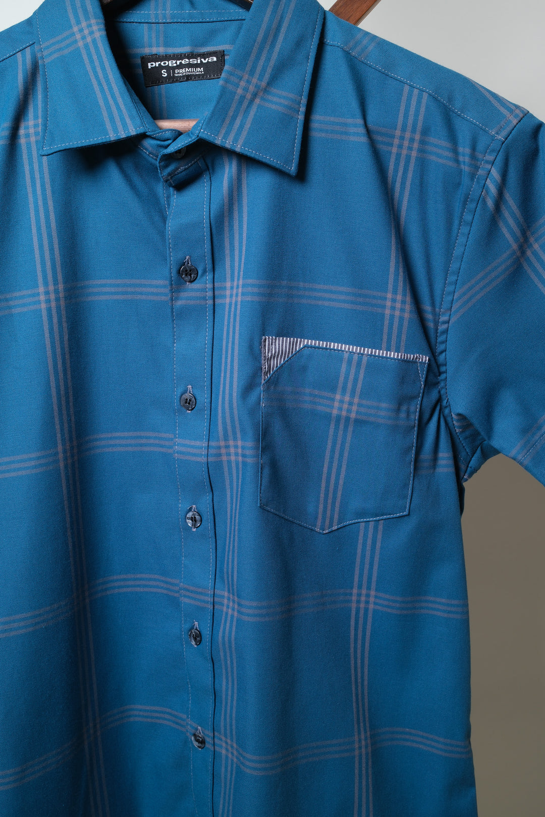 Camisa manga corta cuello normal - turquesa cuadros azules