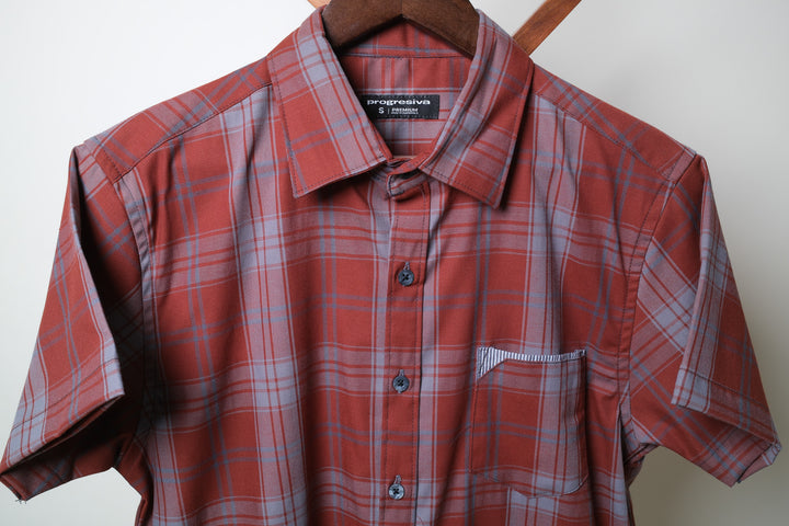 Camisa manga corta cuello normal - corinta cuadros celeste