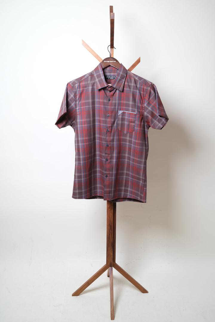 Camisa manga corta cuello normal - corinta cuadros rojos