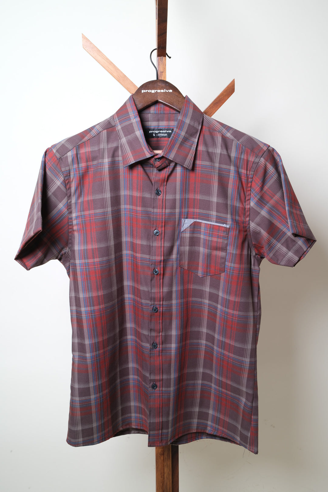 Camisa manga corta cuello normal - corinta cuadros rojos