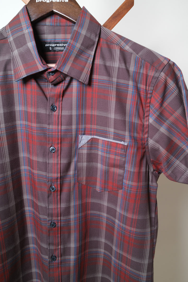 Camisa manga corta cuello normal - corinta cuadros rojos