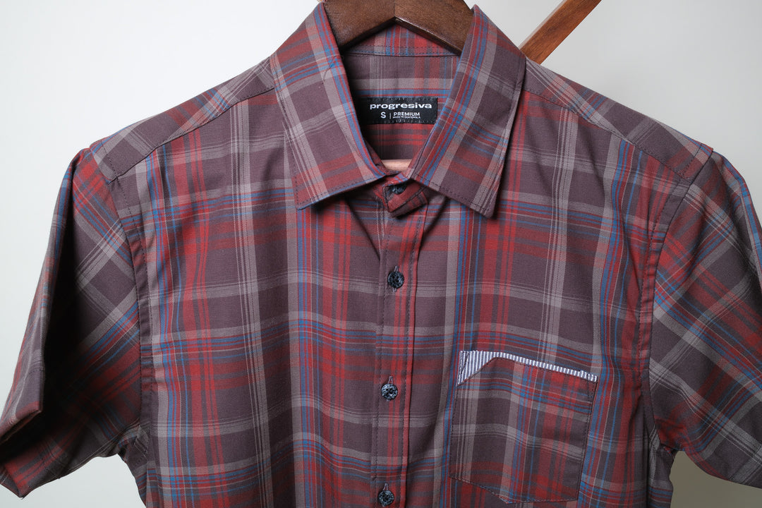 Camisa manga corta cuello normal - corinta cuadros rojos