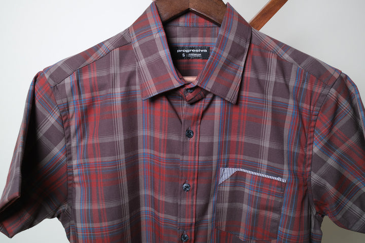 Camisa manga corta cuello normal - corinta cuadros rojos
